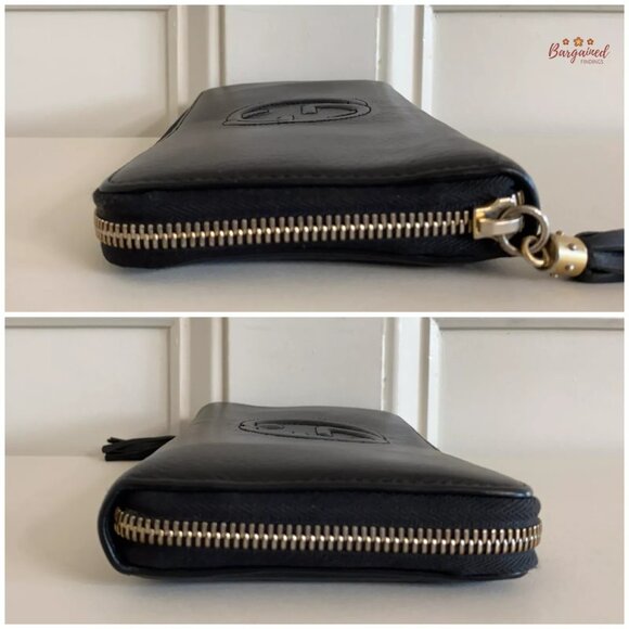 Authentic GUCCI Black Pebbled Leather Soho Interlocking G Zip Around Long Wallet - Picture 7 of 13